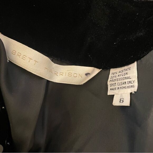 Vintage Brett Harrison Black Velvet Sequin Cropped Jacket Size 6 - Picture 7 of 8